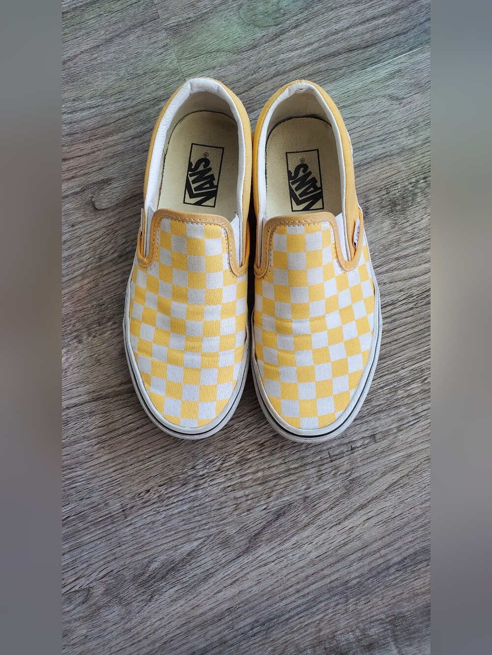 Vans Yellow & White Checkerboard Slip-On Sneakers